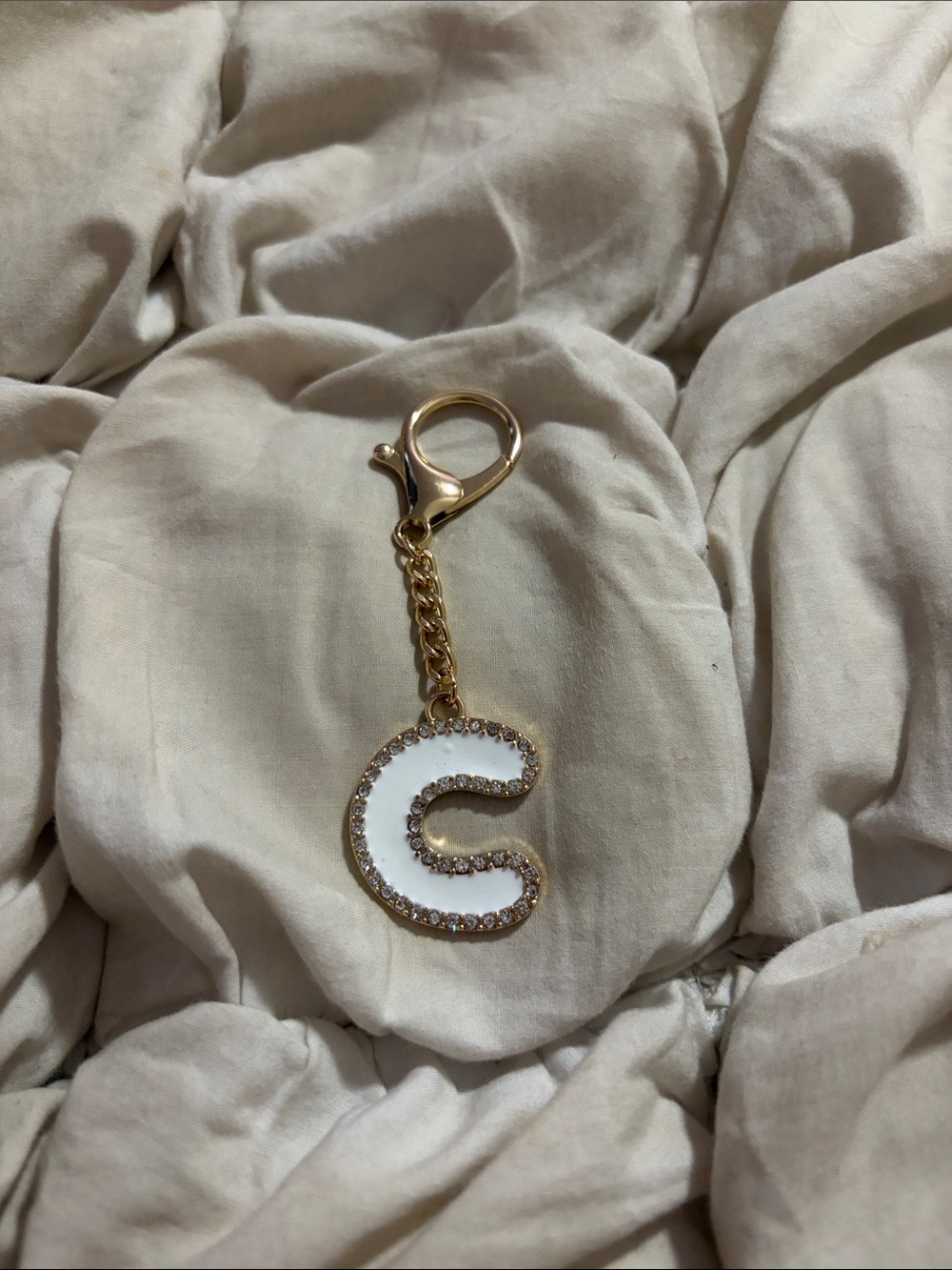 Free People Gold Tone White Enamel Pavé Crystal Initial Letter C Bag Charm